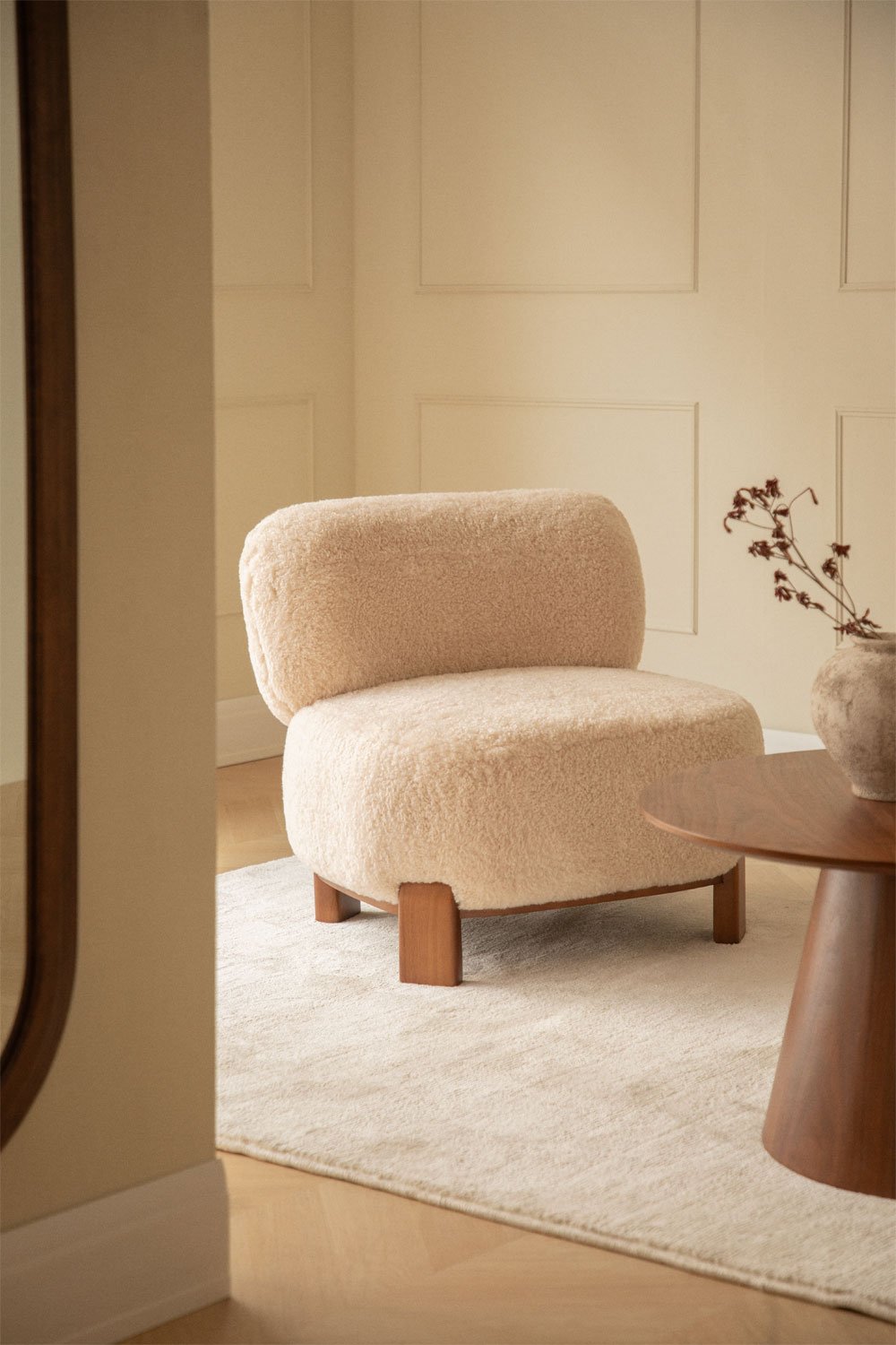 Eldred sheepskin and rubberwood armchair, gallery image 1