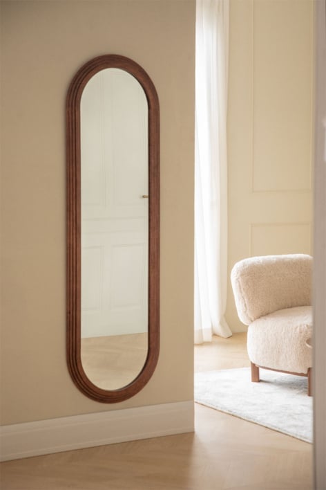 Oval wall mirror in oak wood (50x165 cm) Munar