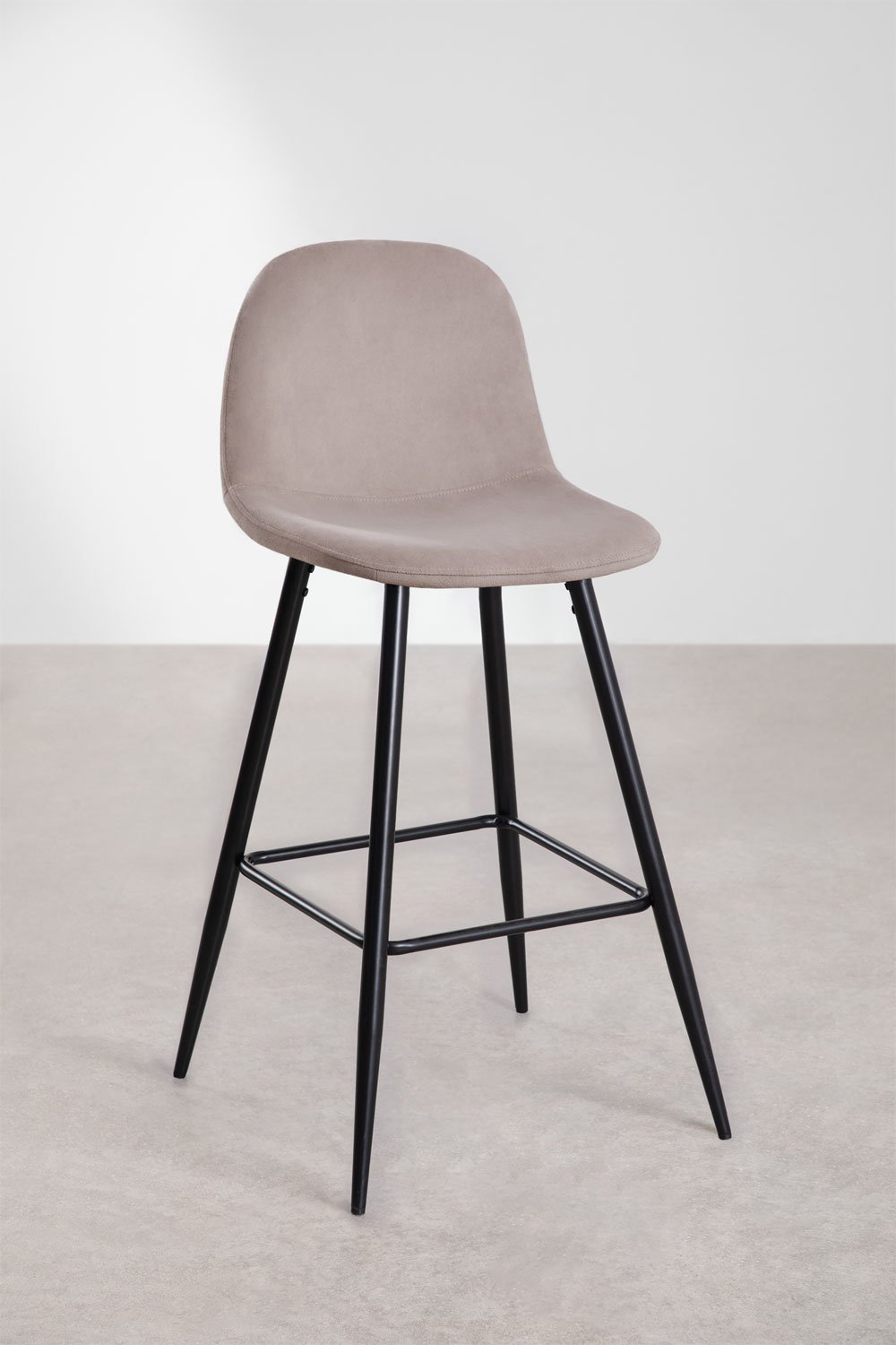 2-Pack high stools 75 cm in taupe grey velvet and black legs Glamm, gallery image 2