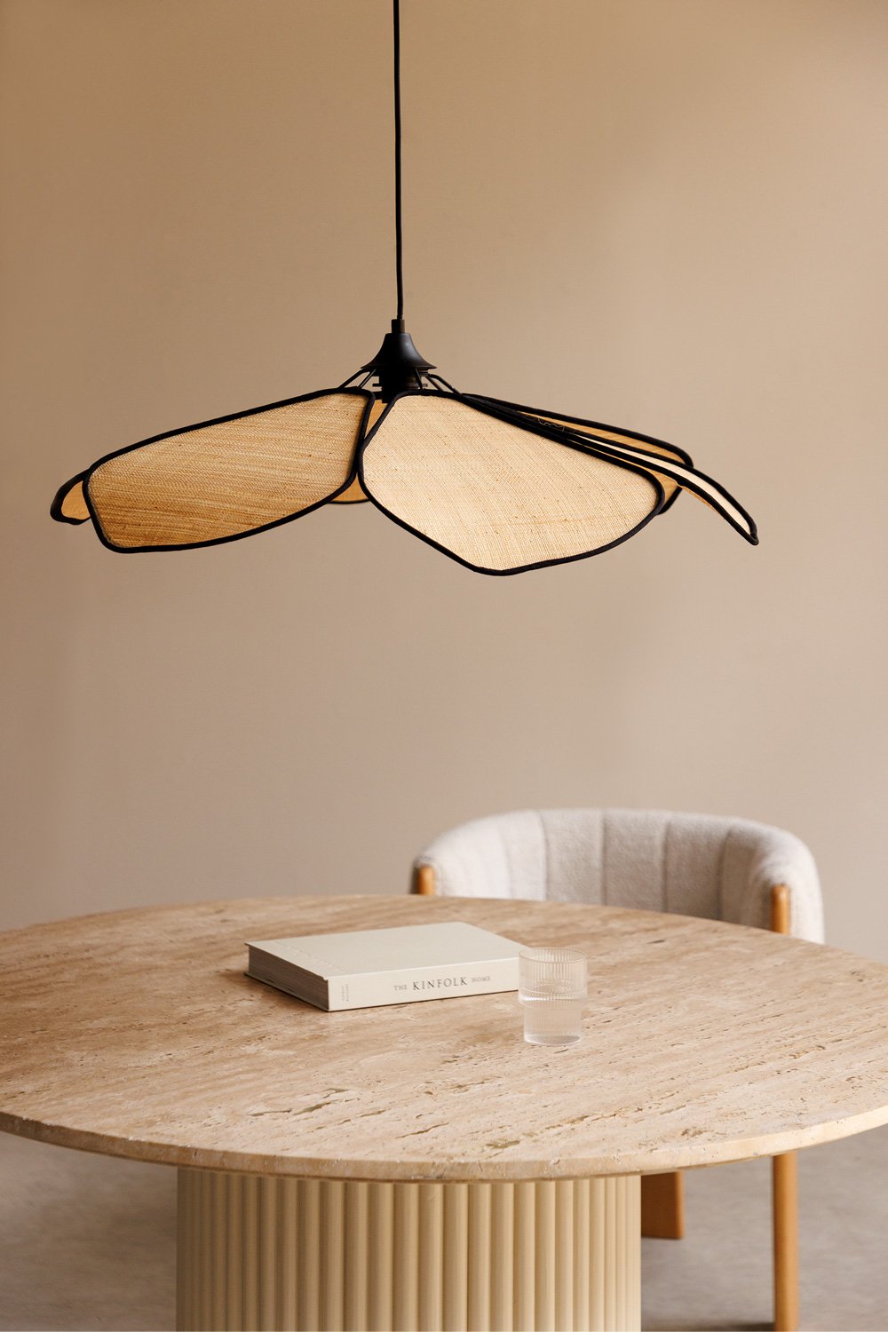 Ceiling lamp Ø75 cm in natural raffia - black Benavid, gallery image 1