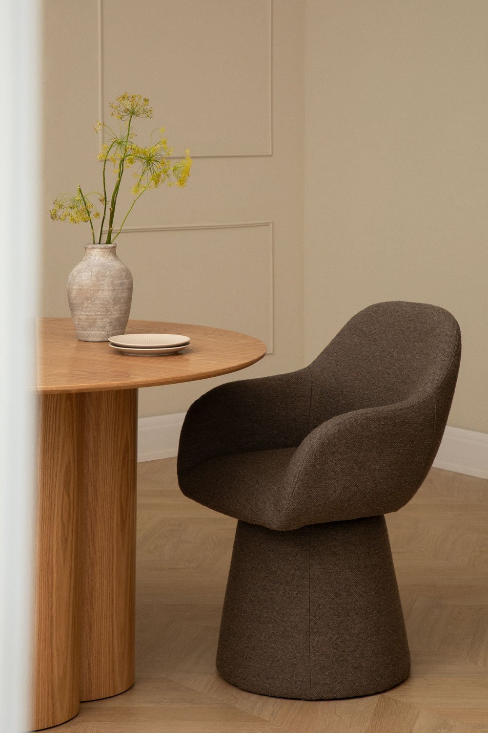 Set of 2 Erica upholstered swivel dining chairs with armrests, gallery image 1