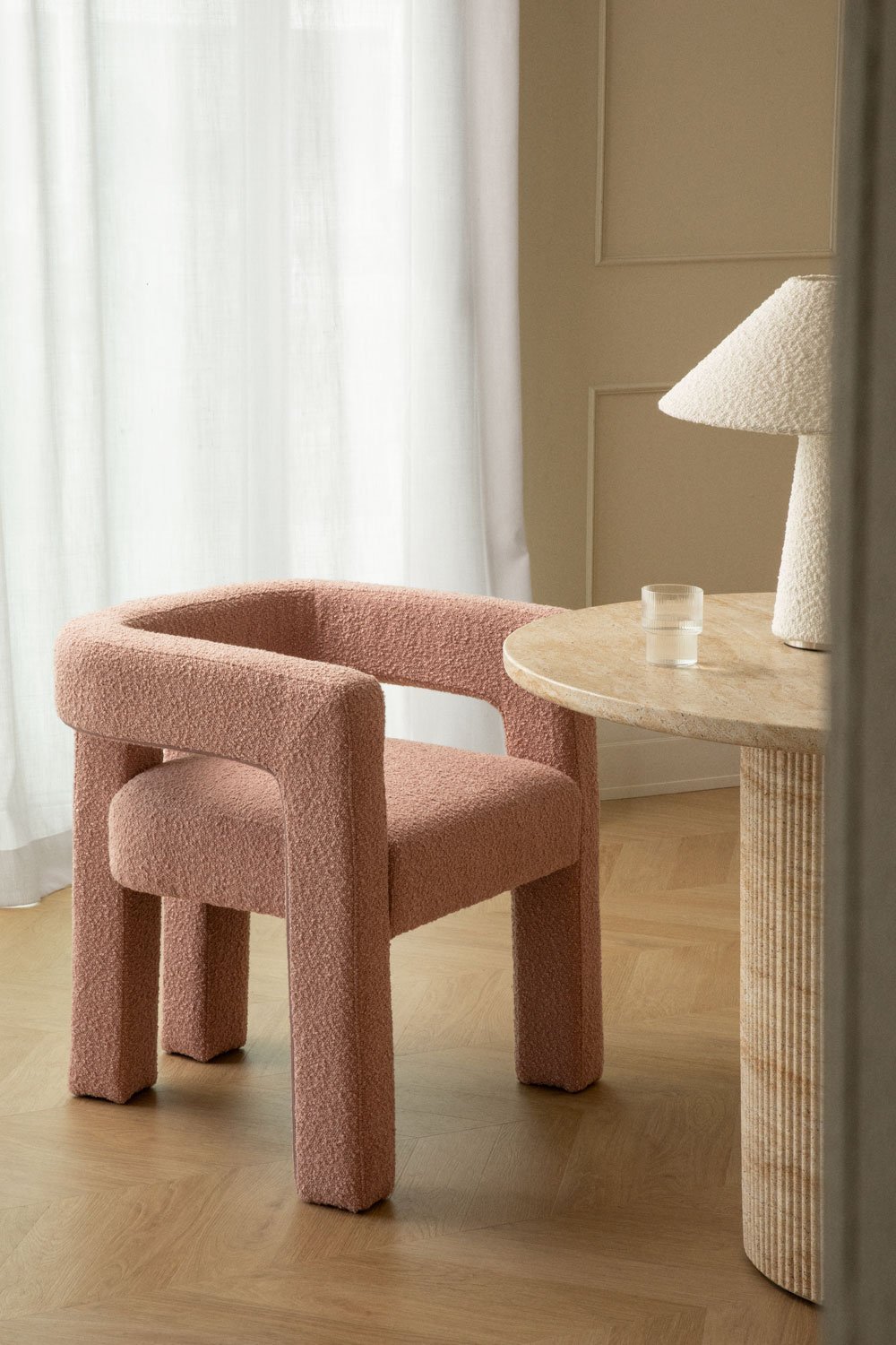 Liara upholstered dining chair with armrests, gallery image 1