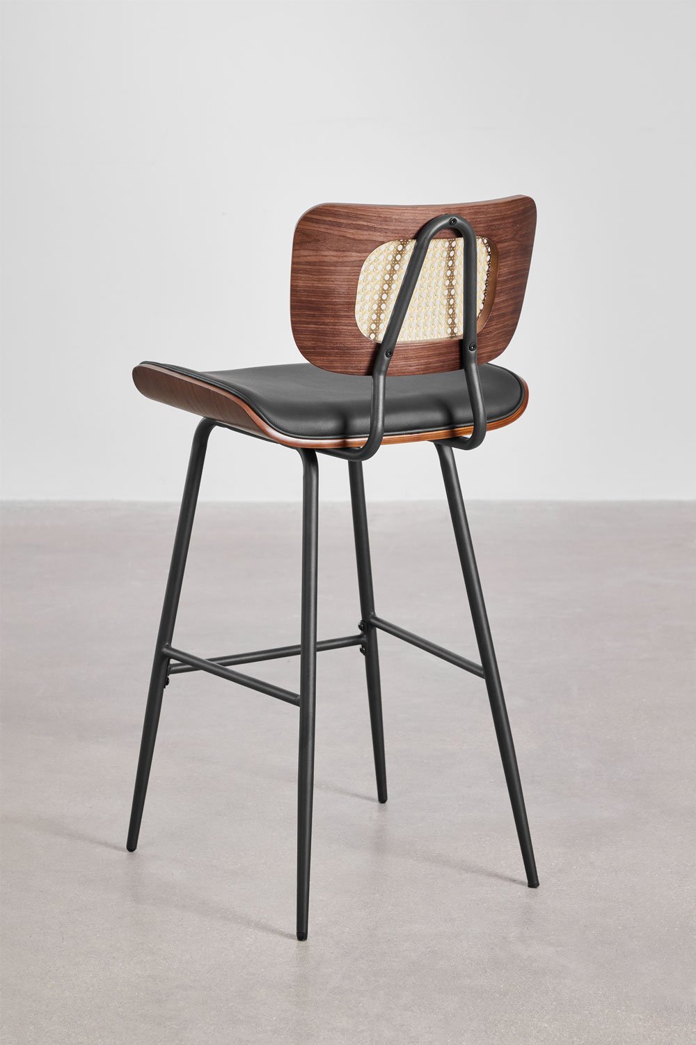 Pack of 2 high stools in wood, rattan and Raysa leatherette, gallery image 4