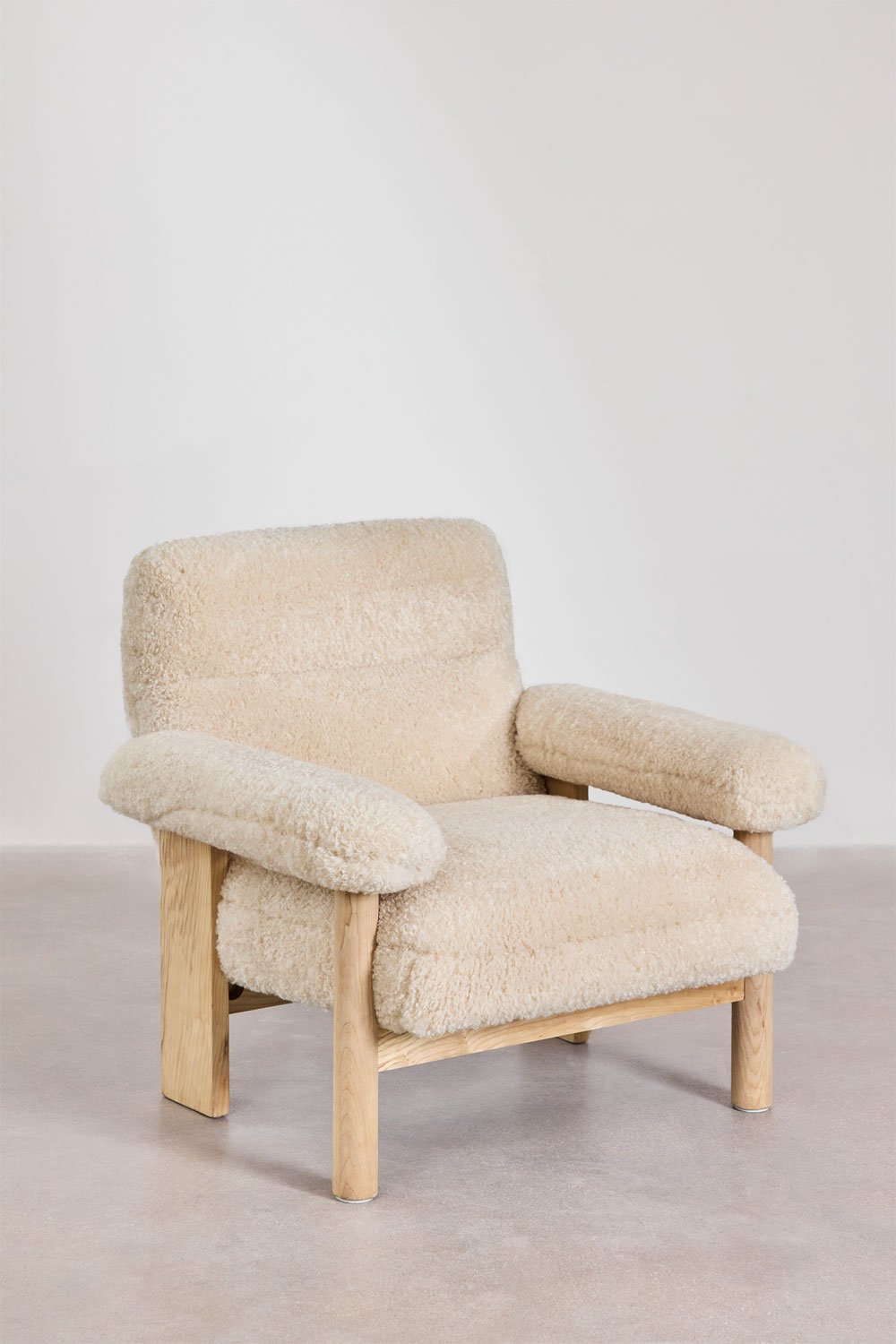 Armchair with footrest in sheepskin and Bernia ash wood, gallery image 2