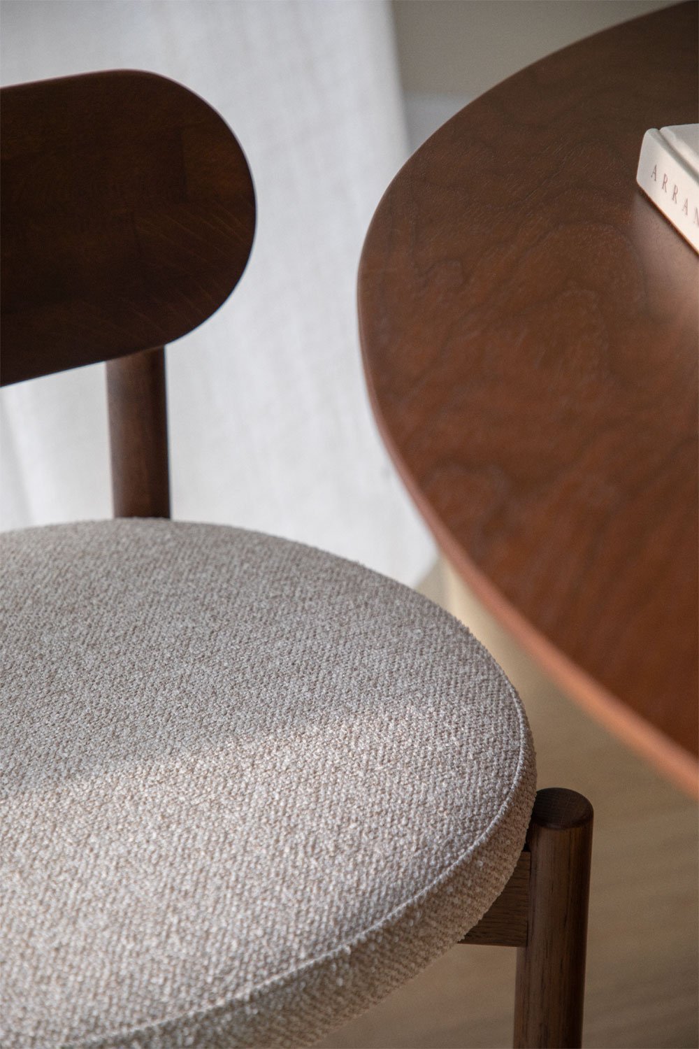 Dining chair in oak wood and chenille Bianca, gallery image 2