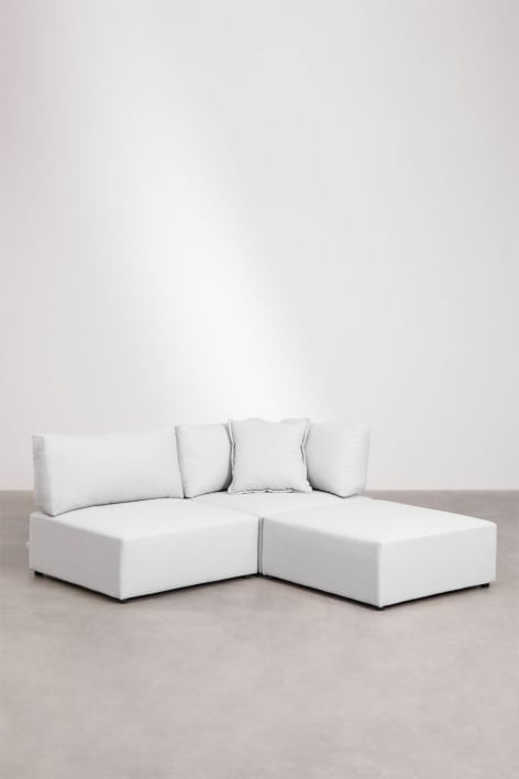 2-piece modular corner sofa with Kata pouf - Fabric Cream Beige