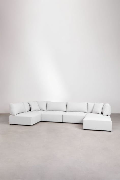 5-piece modular corner sofa with Kata pouf - Fabric Cream Beige