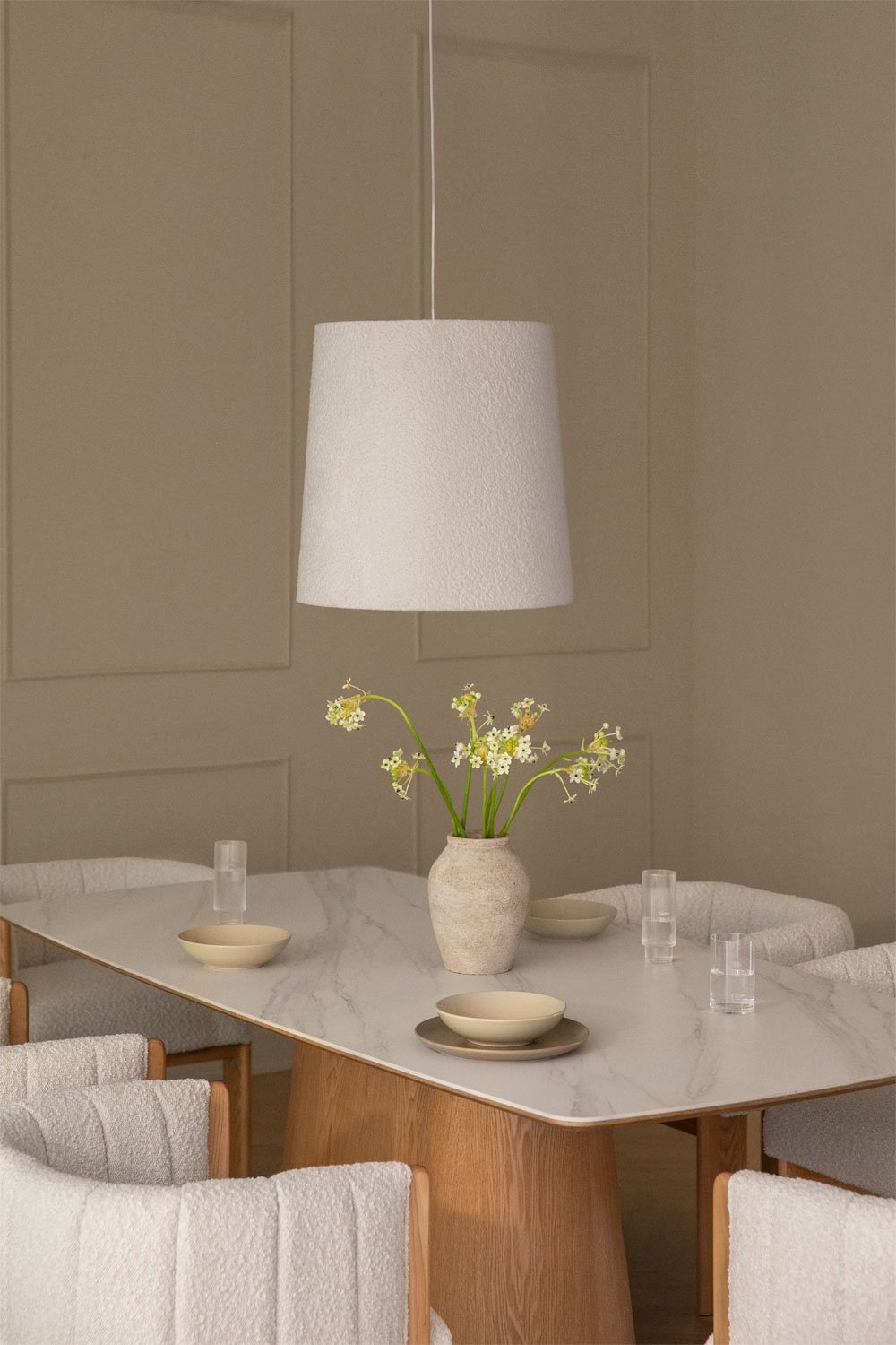 Delmore bouclé fabric ceiling lamp, gallery image 1