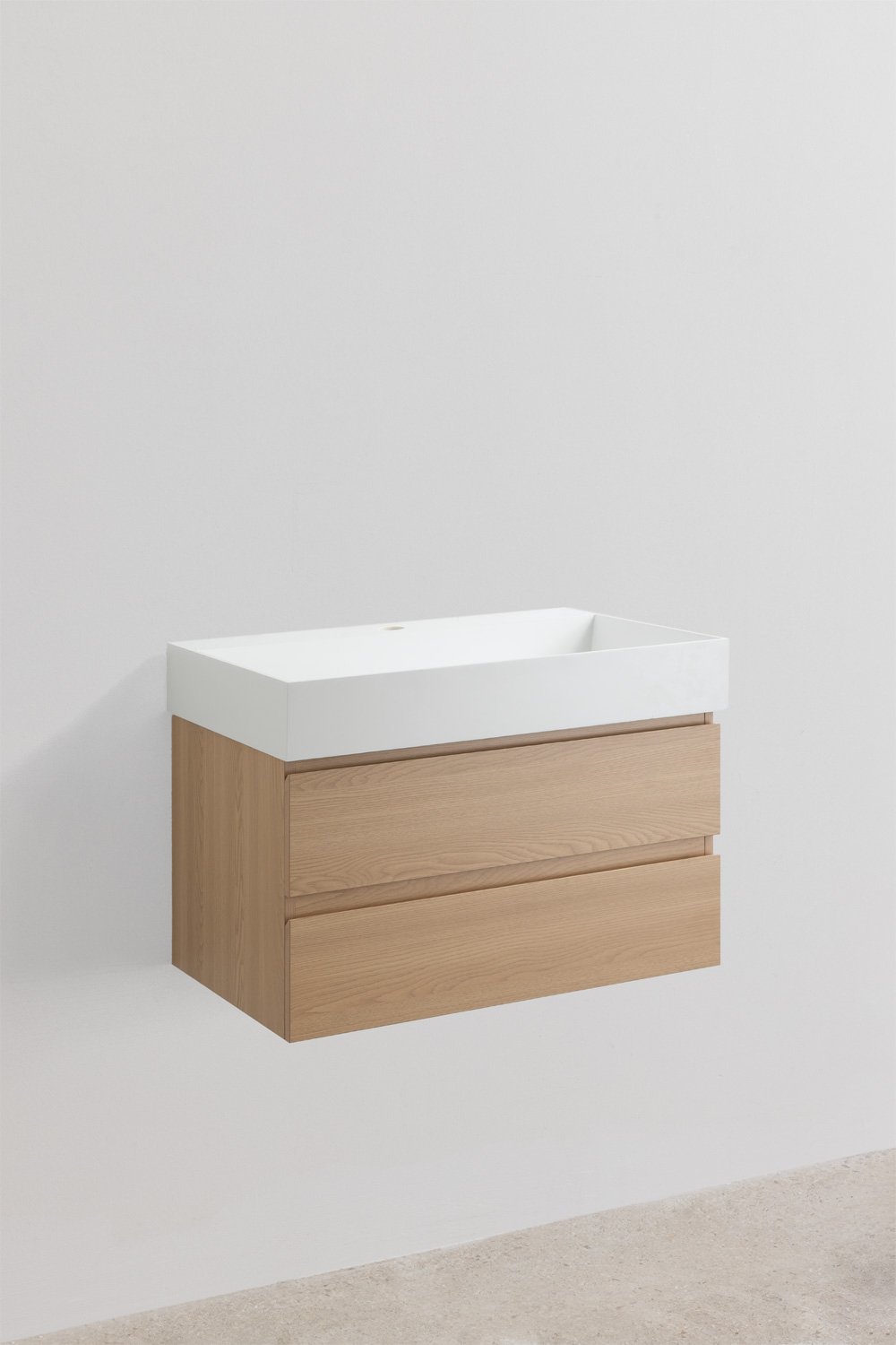 Bathroom furniture set in wood and ash veneer with integrated Ona washbasin, gallery image 2