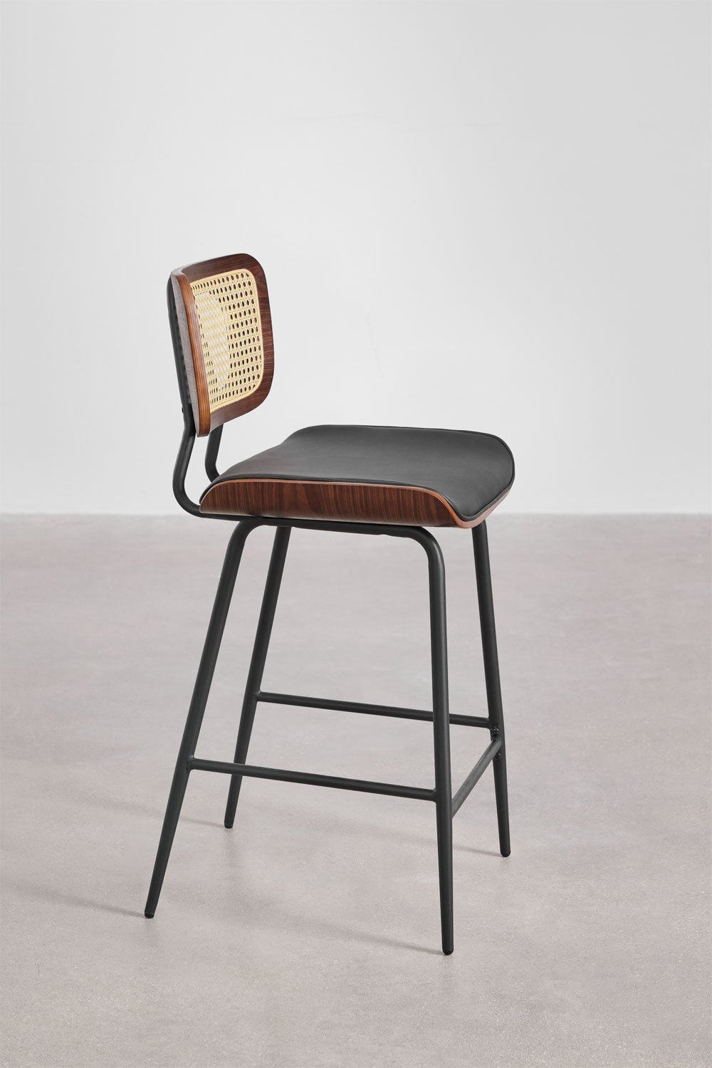 Pack of 2 high stools in wood, rattan and Raysa leatherette, gallery image 3