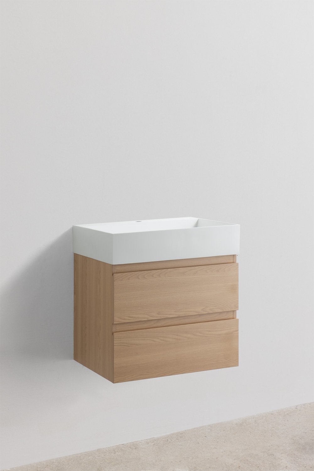 Bathroom furniture set in wood and ash veneer with integrated Ona washbasin, gallery image 2