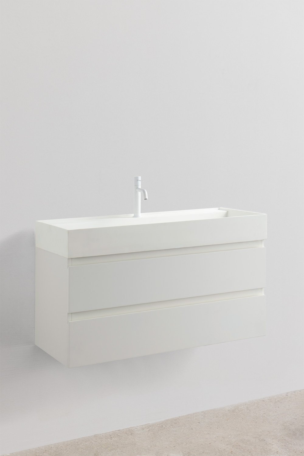 Bathroom furniture set in wood and ash veneer with integrated Ona washbasin, gallery image 2