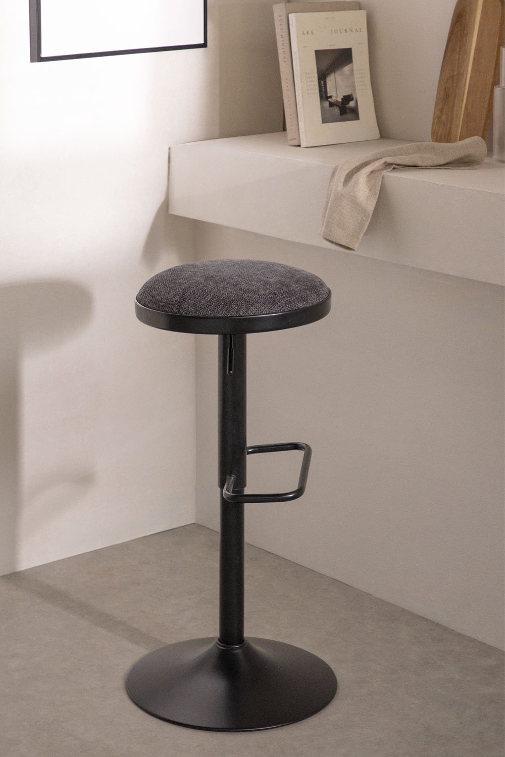 Pack of 4 adjustable high stools in metal and Igarasi fabric, gallery image 1