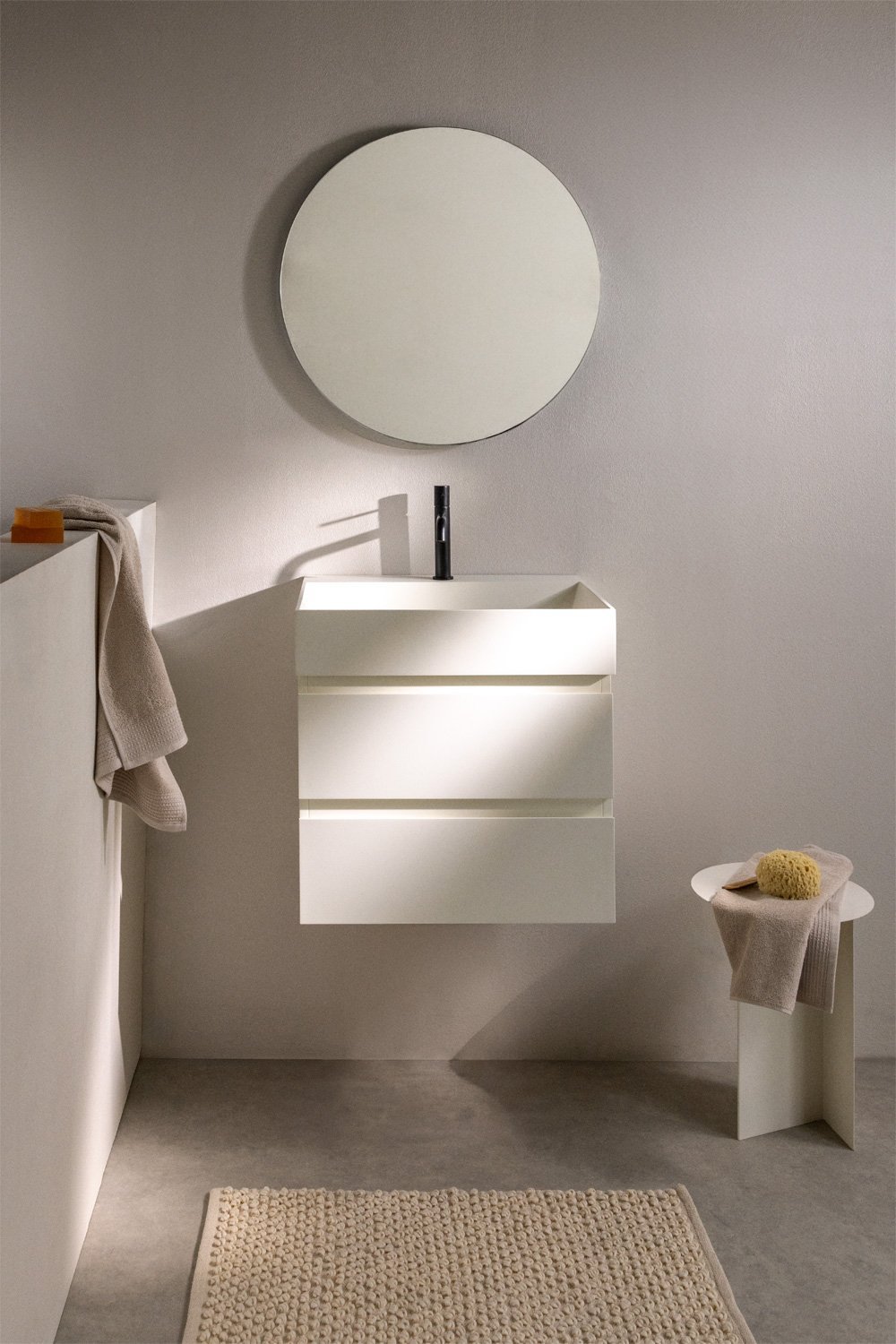 Bathroom furniture set in wood and ash veneer with integrated Ona washbasin, gallery image 1