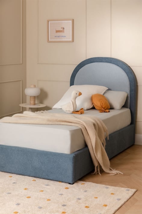 Bed with lift-up storage in Kalwa fleece - Teddy Light blue