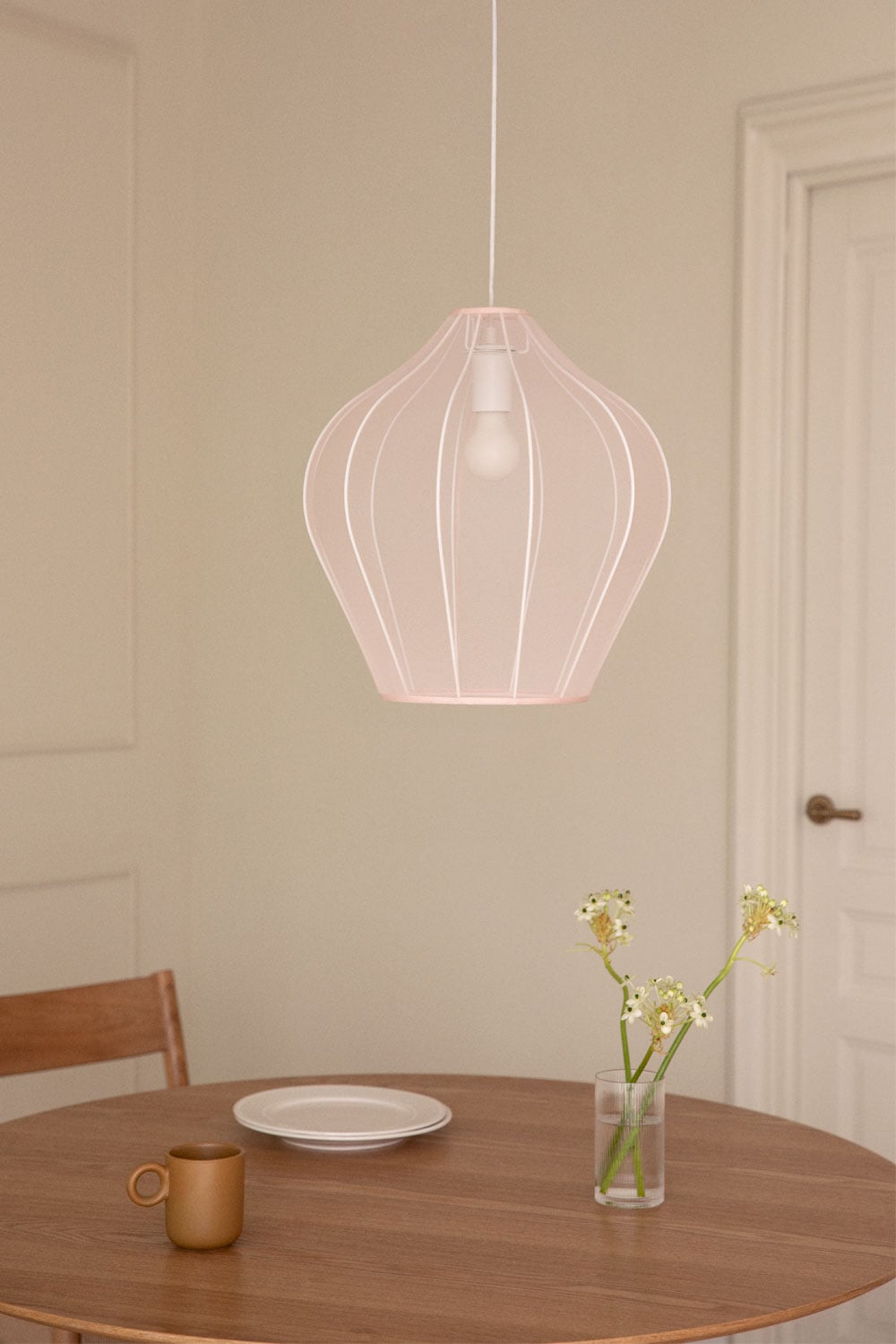 Belisa hanging ceiling lamp in metal and fabric, gallery image 1