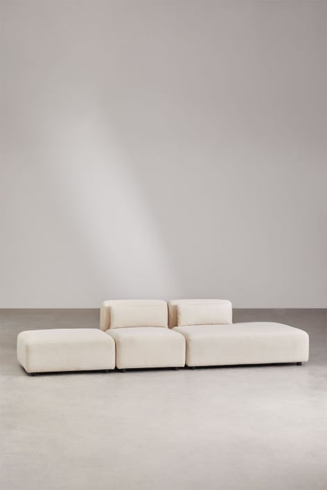 2-piece modular sofa with right-hand divan and Fogler pouf - Corduroy Beige Nature