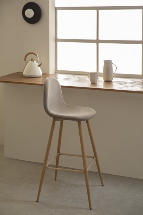 Mocha Brown Linen High Stool 75cm natural wood Glamm