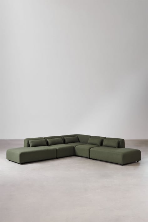Fogler 5-Piece Corner Modular Sofa with Double Chaise Lounge - Chenille Green Sage
