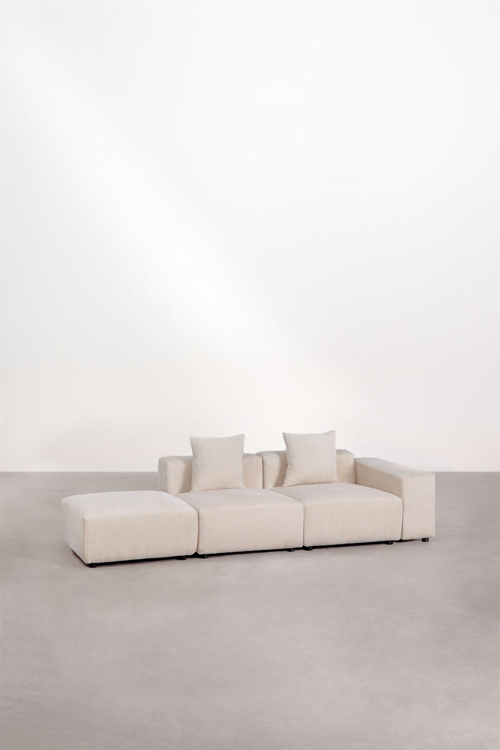 2-piece modular corner sofa right with low armrest and pouf (↔︎285 cm) Bruna, gallery image 1