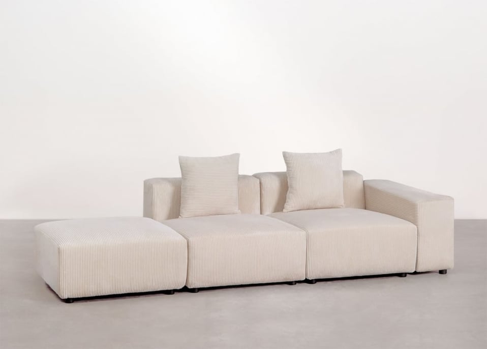 2-piece modular corner sofa right with low armrest and pouf (↔︎285 cm) Bruna