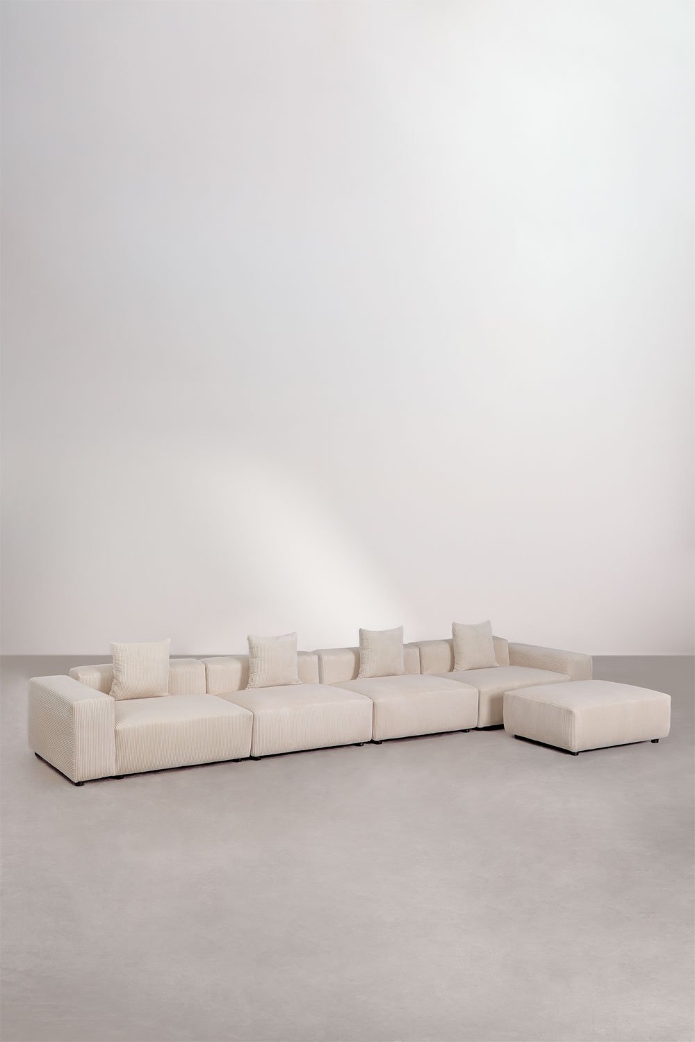 4-piece modular sofa with low armrest and pouf (↔︎480 cm) Bruna, gallery image 1