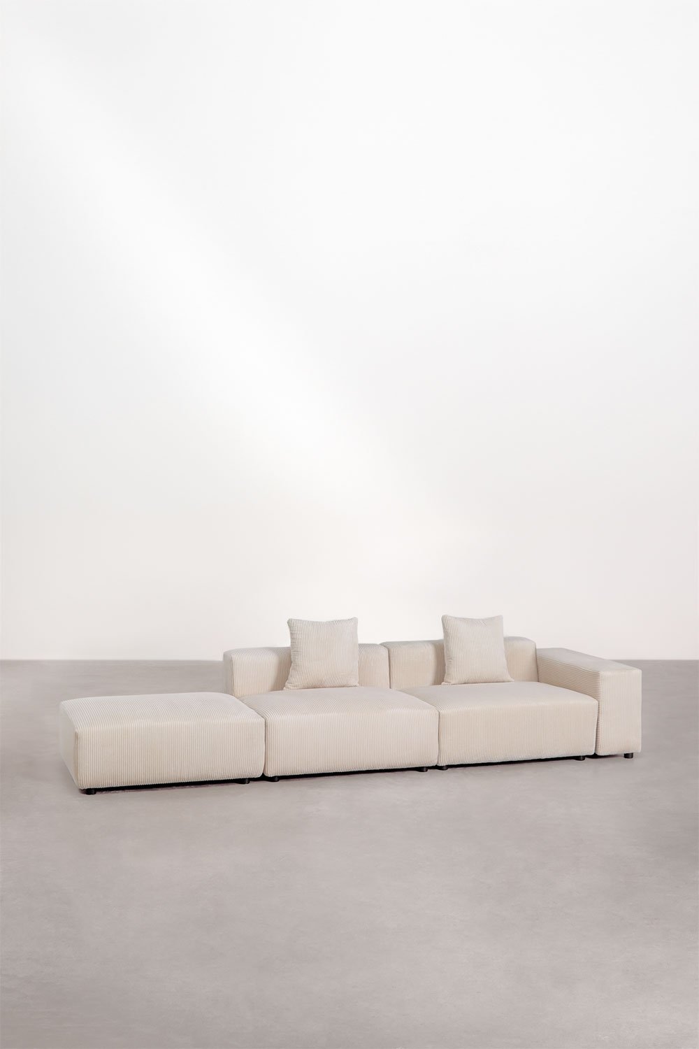 2-piece modular corner sofa right with low armrest and pouf (↔︎345 cm) Bruna, gallery image 1