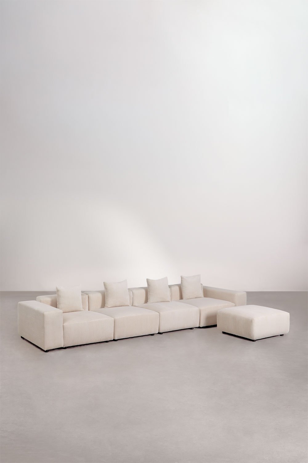 4-piece modular sofa with low armrest and pouf (↔︎400 cm) Bruna, gallery image 1