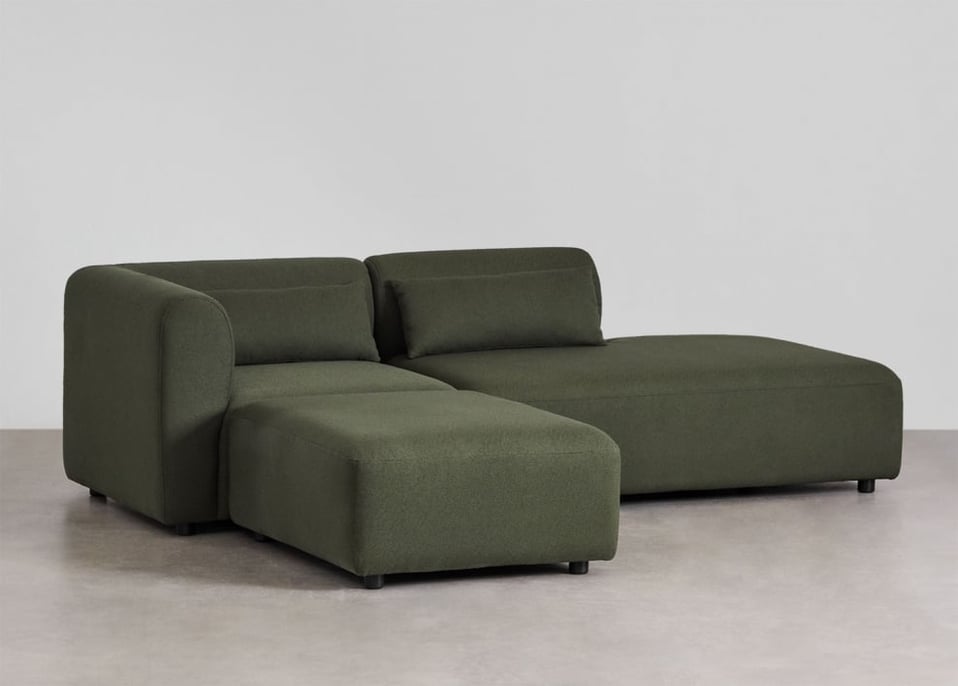 Fogler 2-piece modular corner sofa with right-hand chaise and pouf - Chenille Green Sage