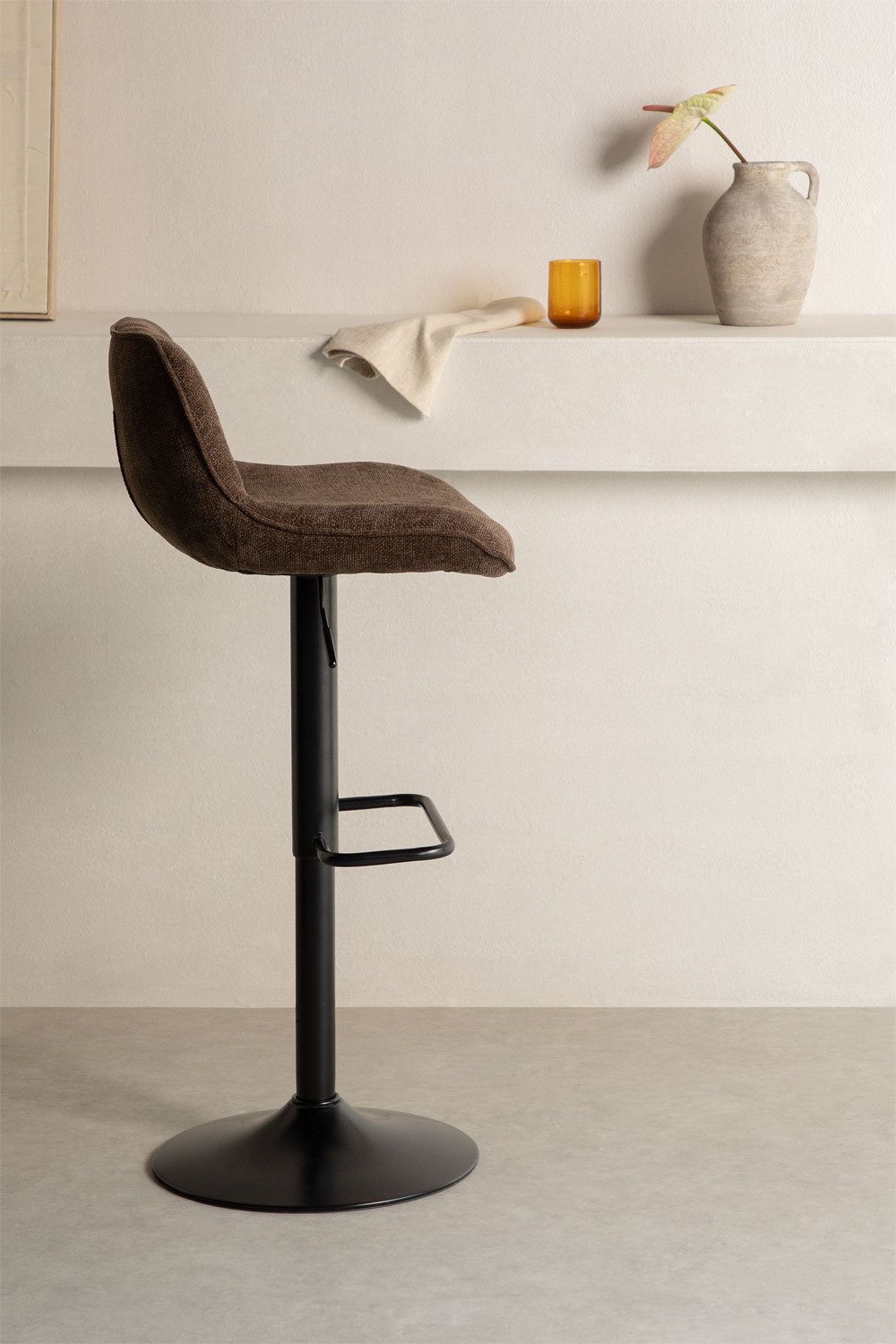 2-Pack adjustable high stools with backrest in chocolate brown fabric and black legs Igarasi, gallery image 1