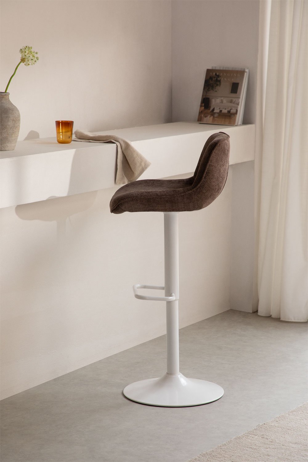 4-Pack adjustable high stools with backrest in chocolate brown fabric and white legs Igarasi, gallery image 1