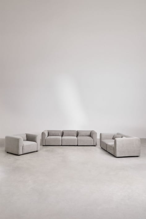 Living room set with 3-piece modular sofa, 2-piece modular sofa and Fogler armchair