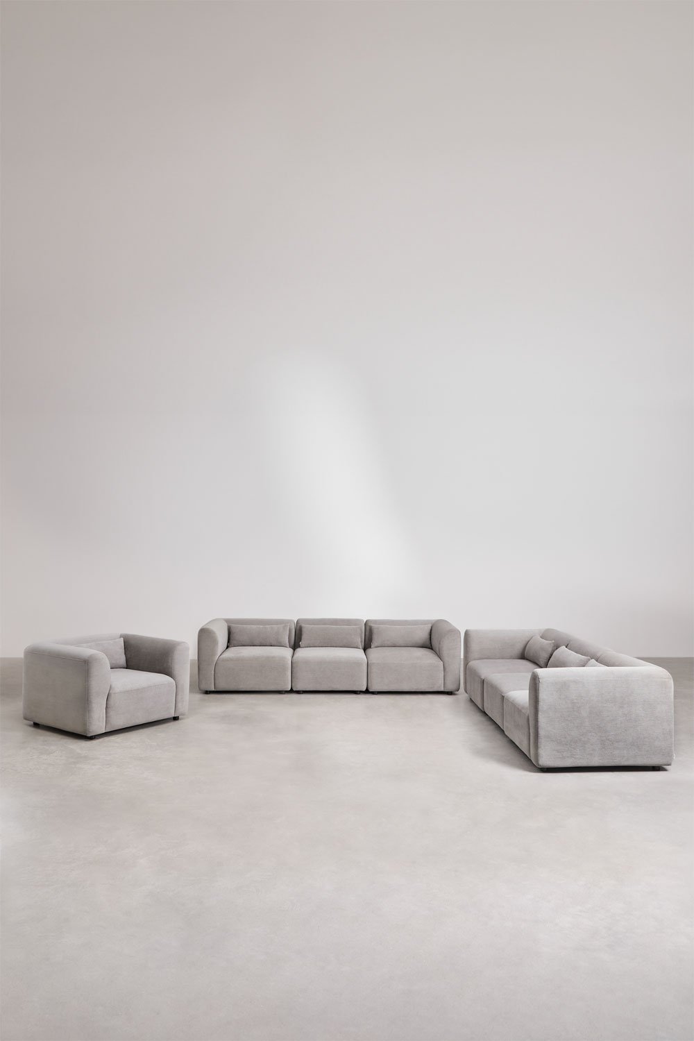 Living room set with 2 3-piece modular sofas and Fogler armchair, gallery image 1