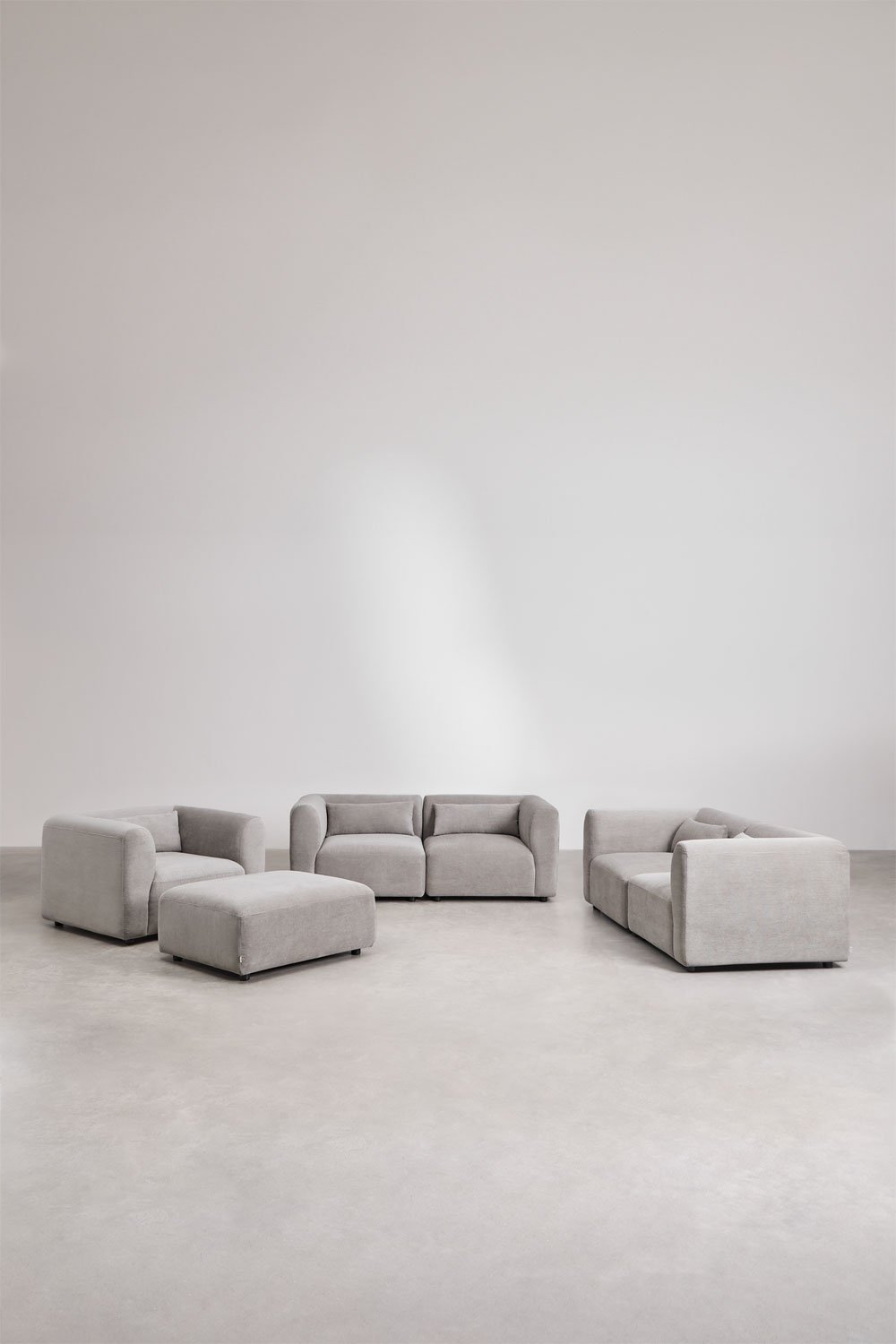 Living room set with 2 modular sofas, 2 pieces, armchair and Fogler pouf, gallery image 1