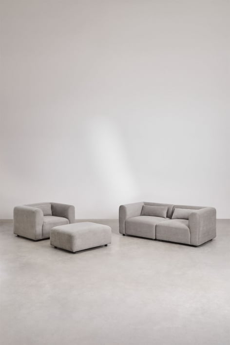 Living room set with 2-piece modular sofa, armchair and Fogler pouf