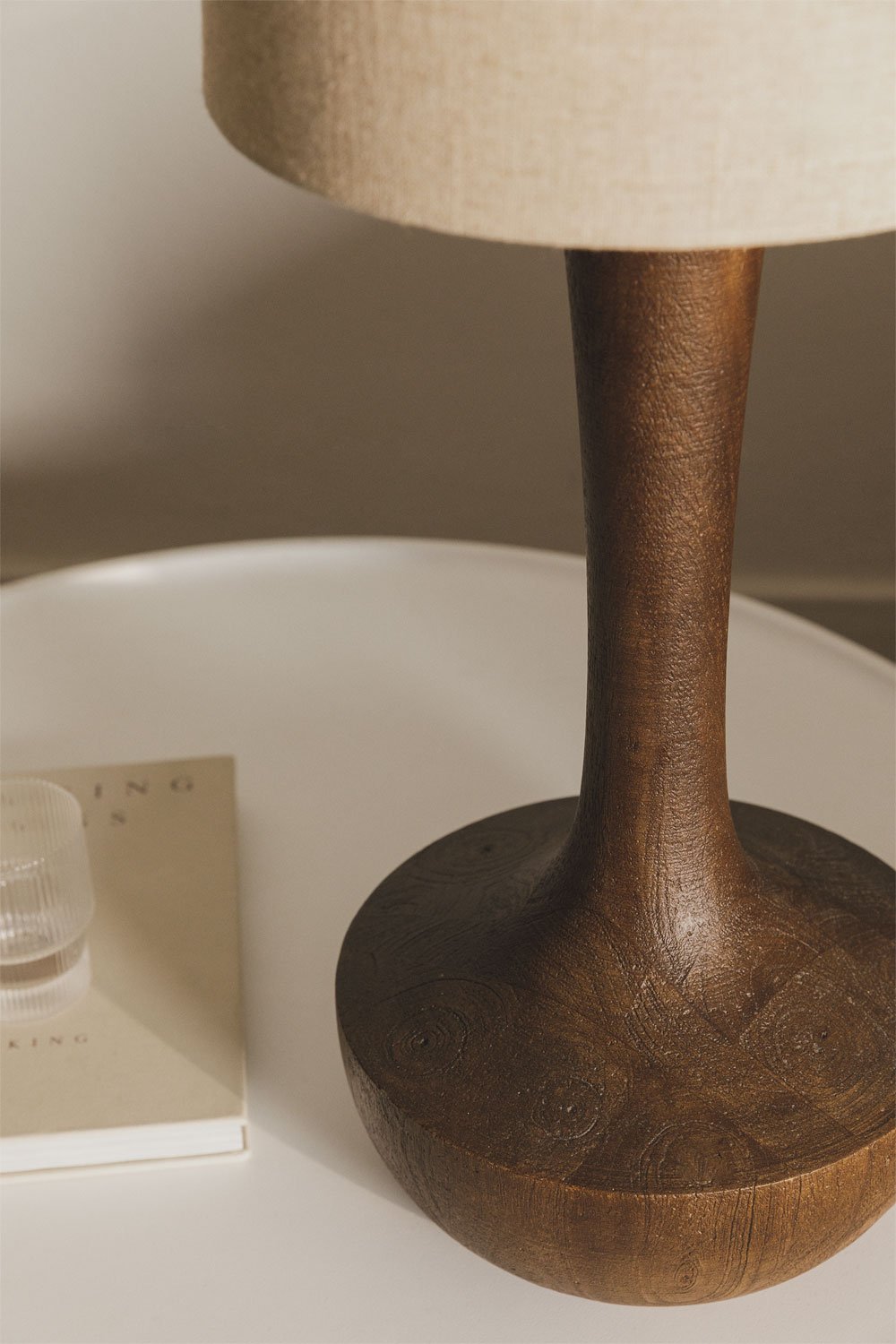 Julene table lamp in mango wood and linen, gallery image 2