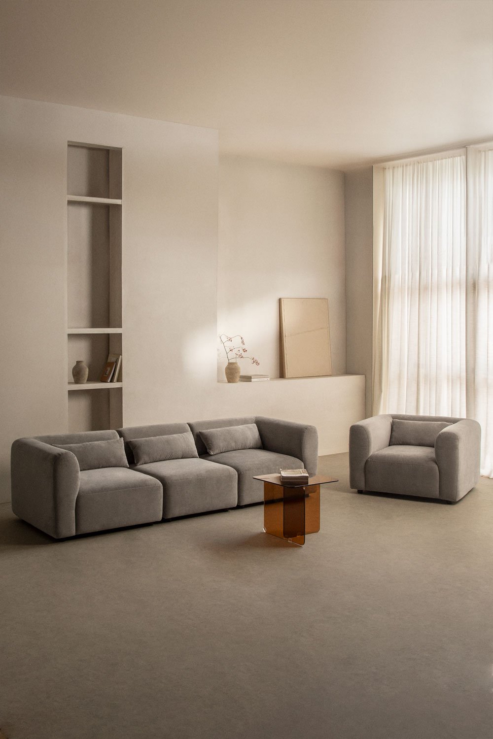 Living room set with 3-piece modular sofa and Fogler armchair, gallery image 1