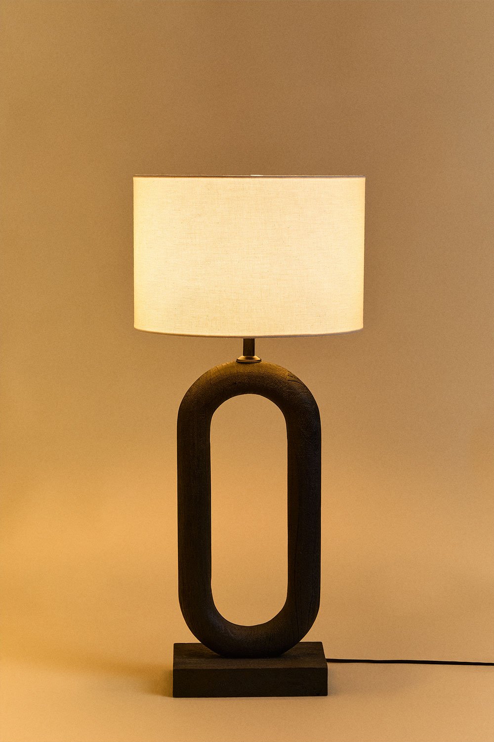 Ariadne table lamp in mango wood and linen, gallery image 2