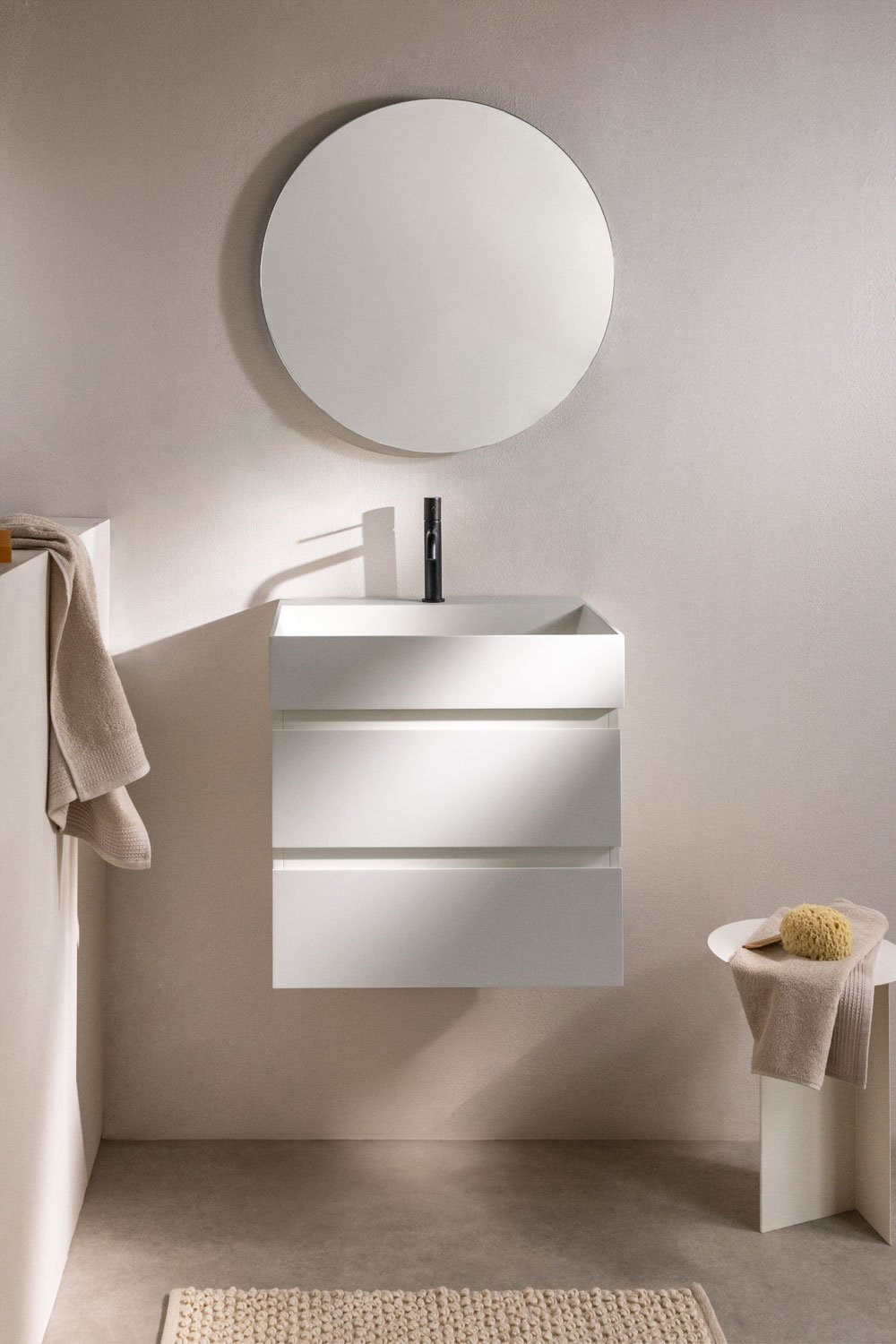 Bathroom furniture set in wood and ash veneer with integrated Ona washbasin, gallery image 1