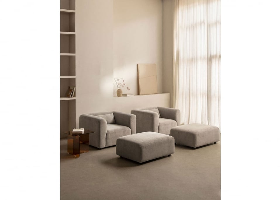 Living room set with 2 armchairs and 2 Fogler poufs
