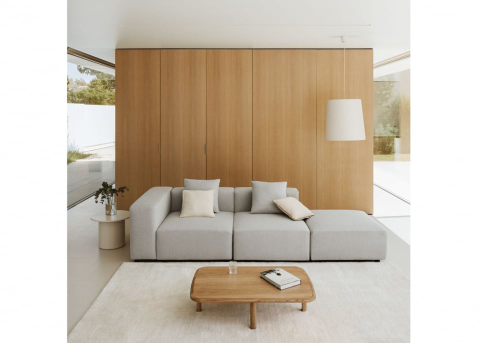 2-piece left corner modular sofa with high armrest and ottoman ↔︎285 cm Bruna - Fabric Glaciar Grey