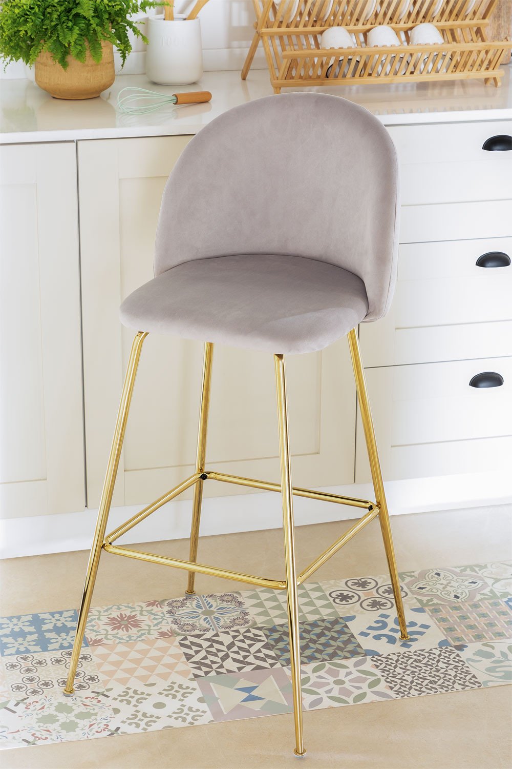Pack of 4 high stools in Kana Design velvet, gallery image 1