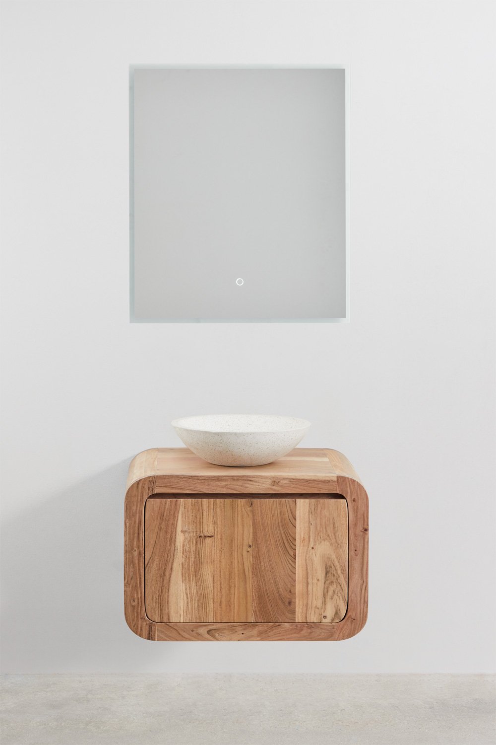 Vacry wall-hung bathroom furniture set in acacia wood, gallery image 1