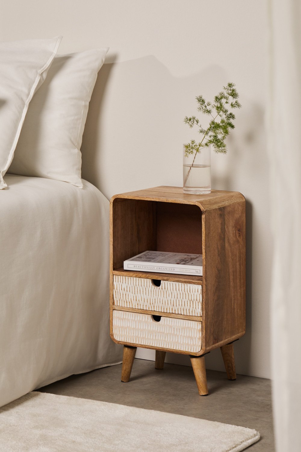 Pack of 2 bedside tables with 2 drawers in Yulara mango wood, gallery image 1