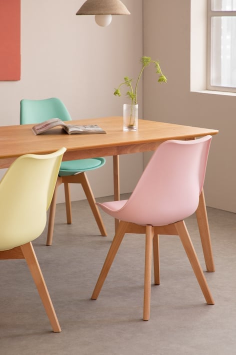 Nordic polypropylene and beech wood dining chair - Pink Hazelnut