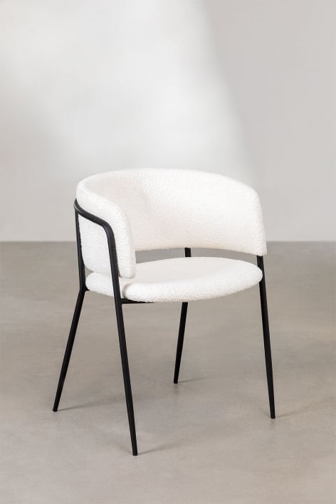 Pack of 2 Nalon upholstered dining chairs - Teddy Fabric White