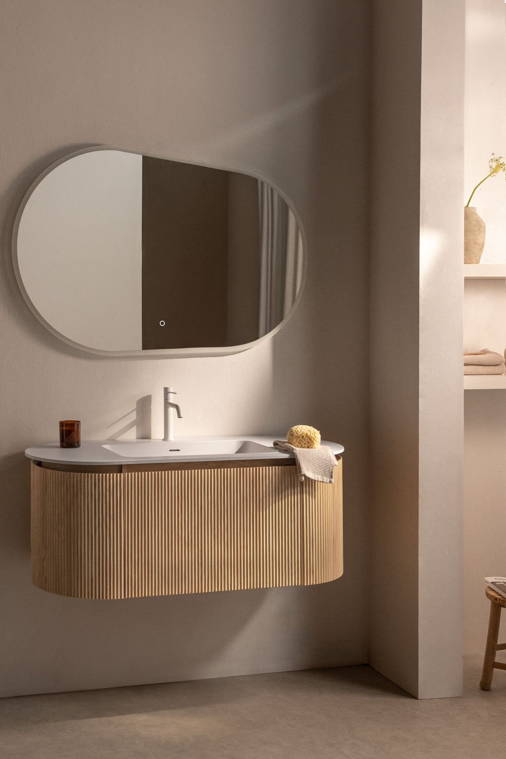 Suspended bathroom furniture set 120x50 cm in wood with integrated Carsone sink, gallery image 1