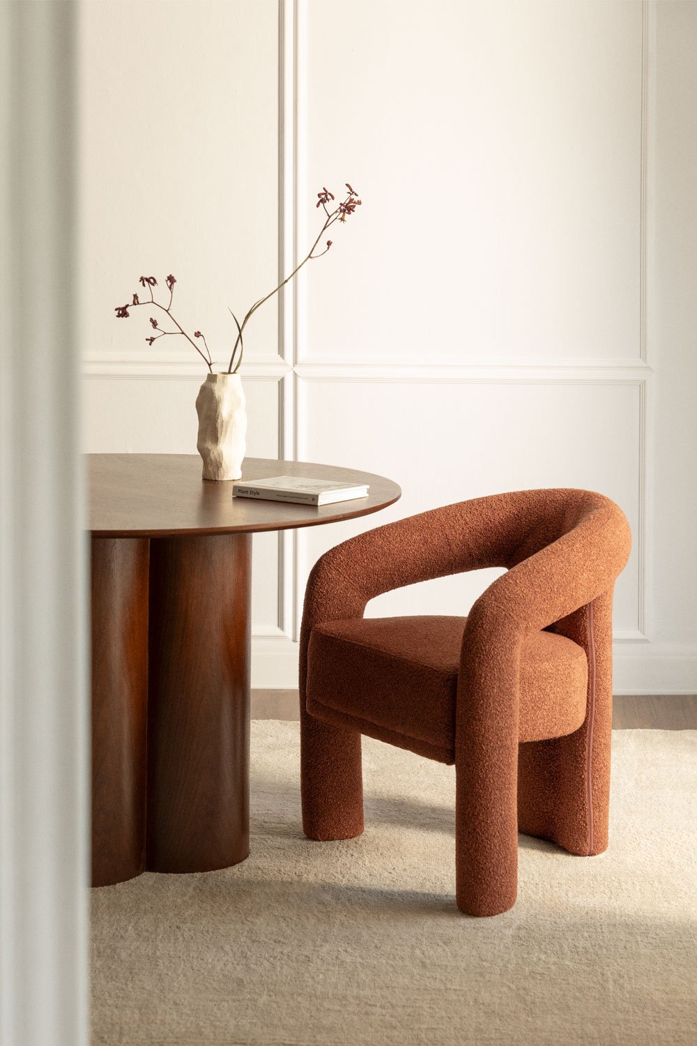 Dining chair in Greca bouclé fabric, gallery image 1