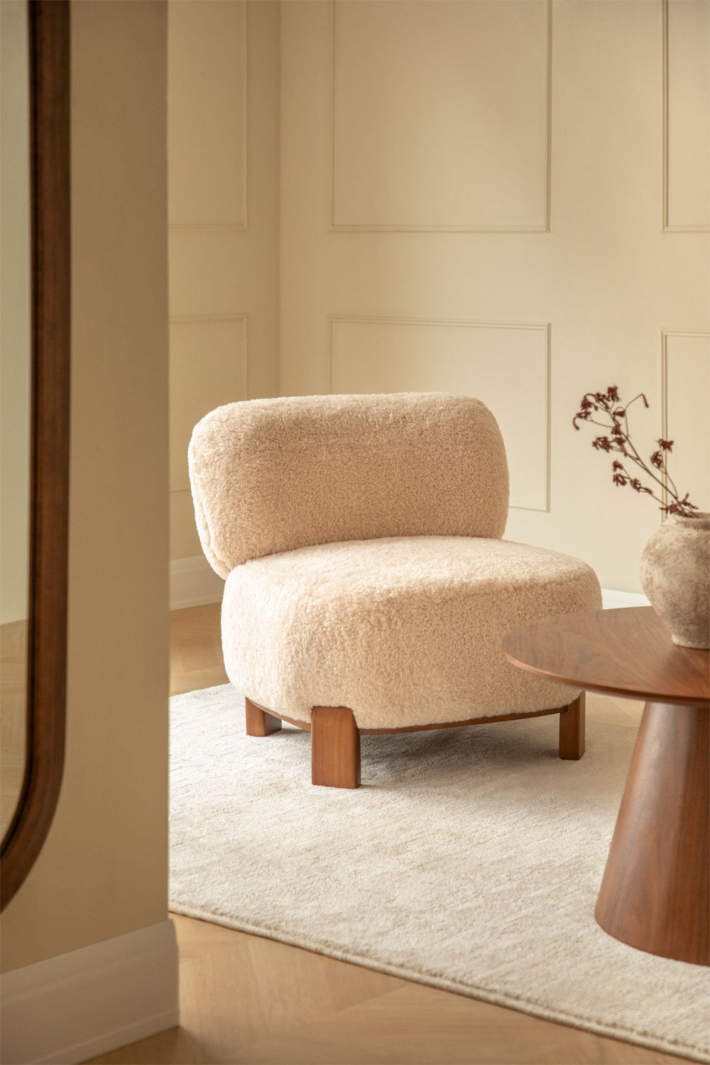 Eldred sheepskin and rubberwood armchair, gallery image 1