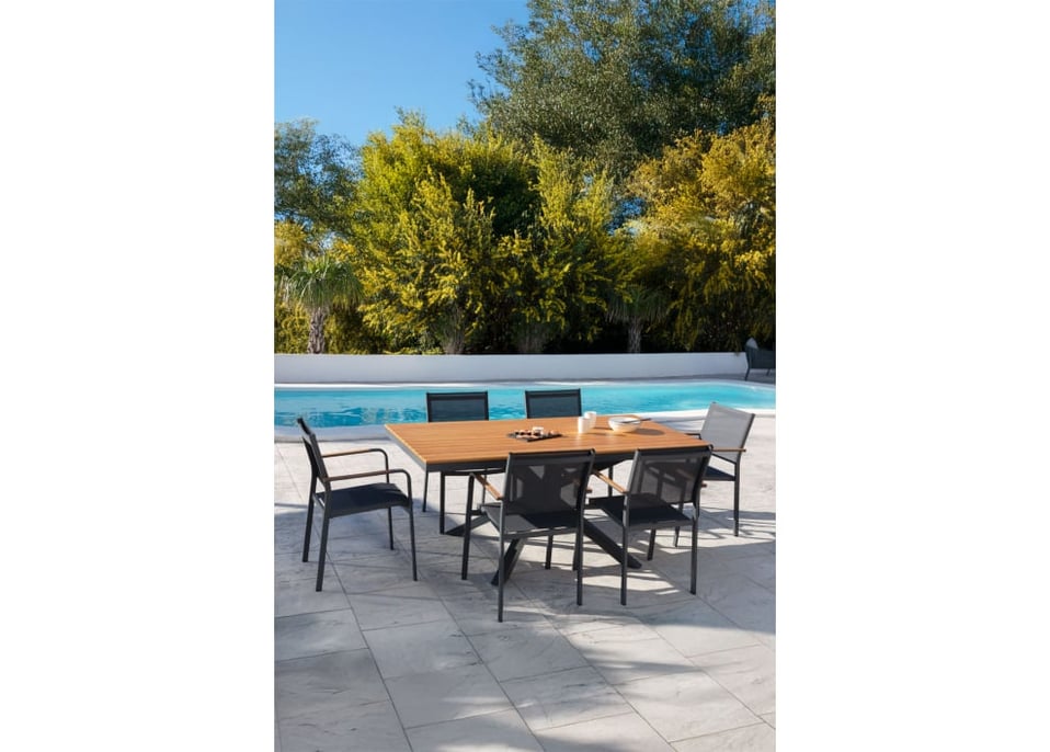 Rectangular garden table 180x100 cm in aluminum and wood Archer